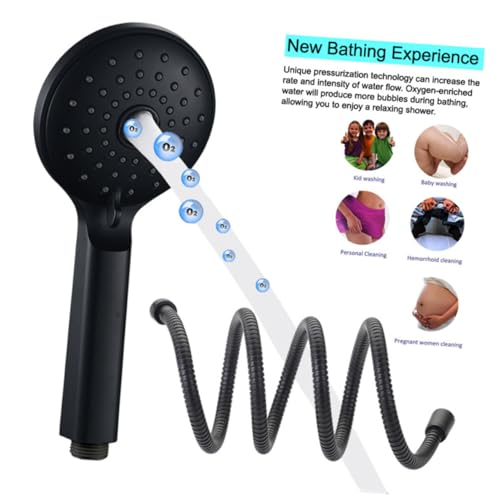 DIKACA Handbrause Duschkopf Schwarz Druckerhöhend und Wassersparend Handheld Sprühkopf mit Flexiblem Schlauch Ergonomisch Rostfrei Vielseitig für Badezimmer Einfache Montage von DIKACA
