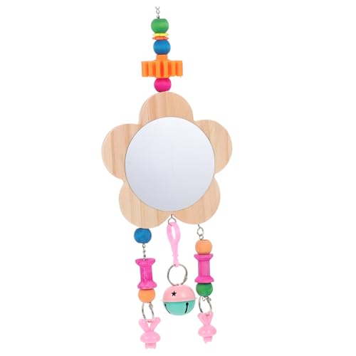 DIKACA Haustier Hühnerspielzeug Holz Spiegel mit Glocke Hängend Robust Fördert Beschäftigung und Gesunde Entwicklung für Hennen und Hähne Zufällige Farbe von DIKACA