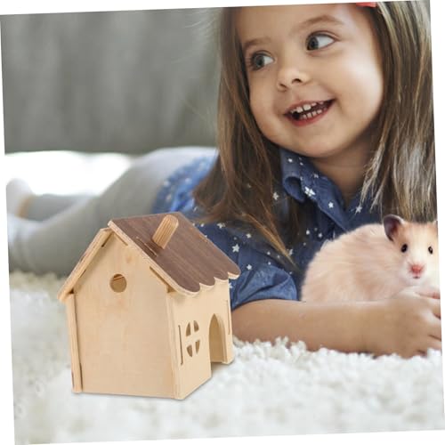 DIKACA Holz Hamsterhaus DIY zum Zusammenbauen Dekoratives Nagerversteck mit Dach Sicherer Rückzugsort für Hamster und Meerschweinchen Geräumiges Schlafhaus für Kleintiere von DIKACA
