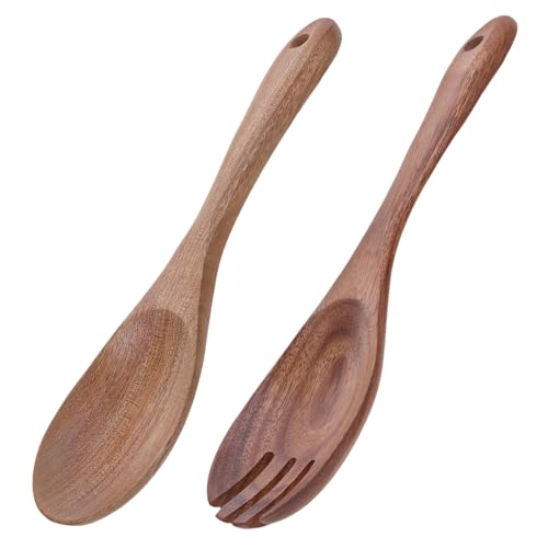 DIKACA Holzsalatbesteck Teilig mit Langem Griff Hitzebeständig und Leicht Nachhaltige Holzsalatlöffel und Gabel für Servieren Mischen und Dekoration zu Hause Partys von DIKACA