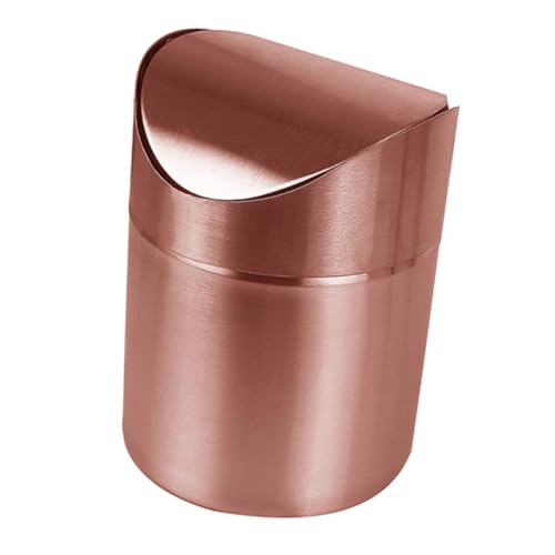 DIKACA Mini Edelstahl Abfalleimer mit Druckdeckel Kleiner Tischmülleimer in Roségold für Auto Büro Schlafzimmer und Küche Kompakt Vielseitig mit Stilvollem Design und Praktischem von DIKACA