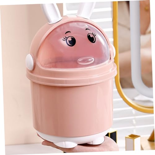 DIKACA Niedlicher Mini Desktop Mülleimer Kleiner Tischabfalleimer aus Stabilem PP Pet Cartoon Abfallbehälter für Kinderzimmer und Büro Rosa Kompakt und Funktional von DIKACA