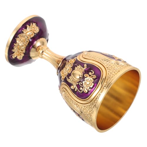 DIKACA Vintage Metall Pokal Hoher Fuß Stabiles Design mit Blumenprägung Ergonomisch für Heiliges Wasser und Spirituosen Antikes Trinkgefäß für Mittelalterliche Dekoration Bar Hochzeit von DIKACA