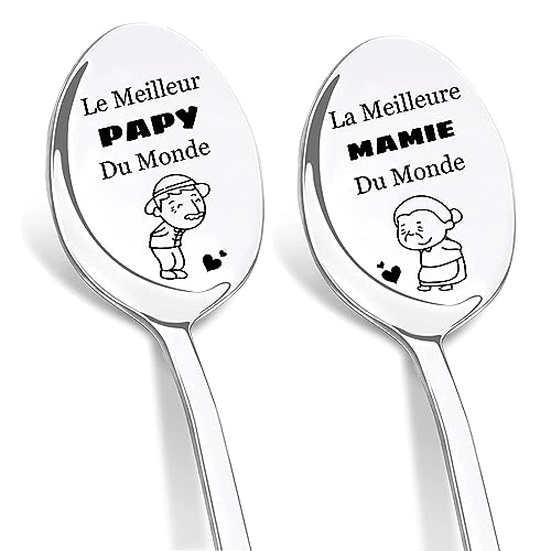 DIKARIYA Cadeau pour Papi et Mamie, 2 PCS Cuillère à Café en Acier Inoxydable,Cuillères Gravées au Laser-Meilleur Mamie et Papy du Monde,Cadeau Anniversaire Grand-Mère Grand-Père Noël pour Mamie Papy von DIKARIYA