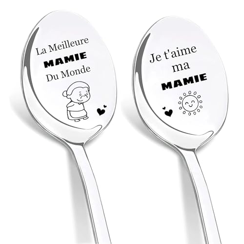 DIKARIYA Cuillères À Dessert en Acier Inoxydable Idée Cadeau Grand Parents, Cuillère à Café, Meilleur Mamie & Papy Du Monde, Cadeau Anniversaire Grand Mere Cadeau Grand Pere (Mamie A) von DIKARIYA