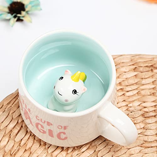 DIKARIYA Einhorn Tasse Geschenk, 350ML 3D Einhorn Tasse Lustige Kaffeetasse, Teetassen Tasse aus Keramik mit Cartoon Einhorn, Süße Tee Kaffee Einhorn Weihnachten Geschenke für Mädchen Freund Frauen von DIKARIYA