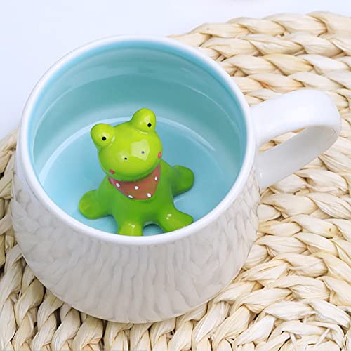 DIKARIYA Frosch Tasse 3D Tier Tassen, 3D Keramik Kaffeetasse Teetassen mit Frosch Figur Innen, Lustige Tasse für Kaffee Tee Milch, Weihnachten Geschenk für Frauen, Tante, Mädchen, Freundin Geburtstag von DIKARIYA