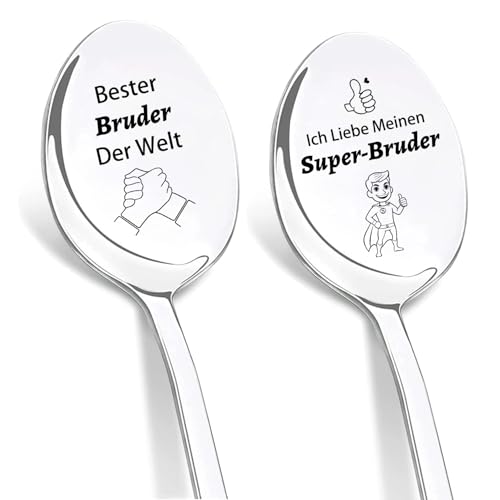 DIKARIYA Geburtstagsgeschenk für Bruder, 2er Kaffeelöffel mit Gravur Bester Bruder Der Welt, Löffel mit Gravur Personalisiert Geschenkidee Bester Bruder Geschenk Geburtstag, Großer Bruder Geschenk von DIKARIYA