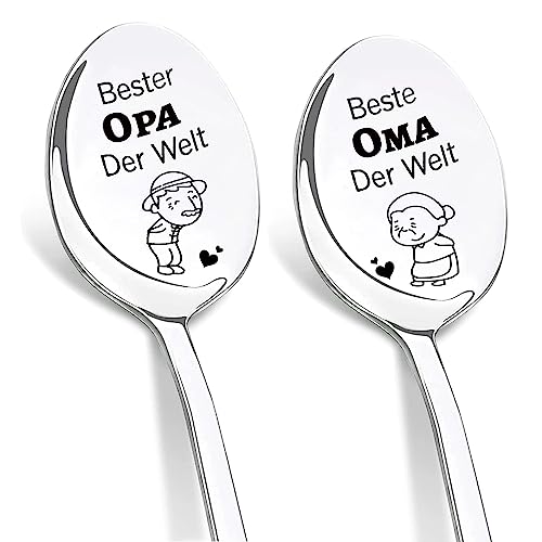 DIKARYA Oma und Opa Geschenke, 2er Kaffeelöffel mit Gravur, Muttertagsgeschenk für Oma, Vatertagsgeschenke für Opa, Beste Oma Opa Der Welt zum Muttertag Vatertag, Geburtstagsgeschenk für Großeltern von DIKARIYA