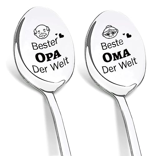 DIKARIYA Vatertag Geschenk für Opa, Muttertag Geschenk für Oma, 2er Kaffeelöffel mit Gravur, Beste Oma Der Welt, Bester Opa der Welt, Ihr Werdet Oma Opa,Liebeslöffel Geburtstagsgeschenk für Großeltern von DIKARIYA