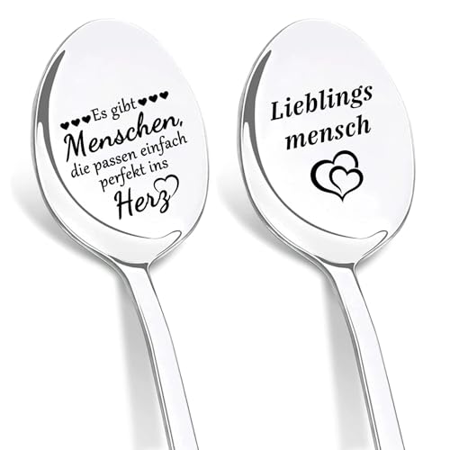 DIKARIYA Ich Liebe Dich Geschenke für Frauen, 2er Kaffeelöffel mit Gravur Lieblingsmensch Geschenk Mann, Liebeslöffel Hochzeitstag Weihnachten Geschenke für Männer Partner Paar Freundin Frauen von DIKARIYA