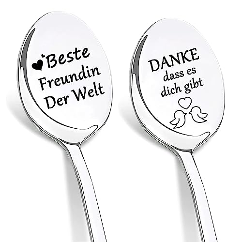 DIKARIYA Jahrestag Geschenk für Beste Freundin, 2er Kaffeelöffel mit Gravur Edelstahl Liebeslöffel, Geschenk für Frauen, Coole Geschenke Geburtstagsgeschenk Freundschaftsgeschenke für Freundinnen von DIKARIYA