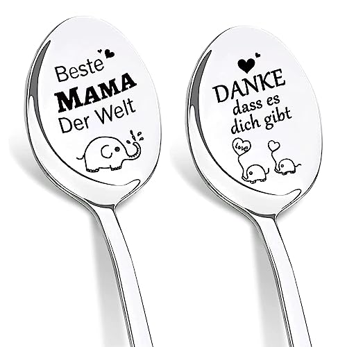 DIKARIYA Muttertagsgeschenk für Mama, Beste Mama Geschenk, 2er Kaffeelöffel mit Gravur-Beste Mama der Welt, Edelstahl Teelöffel, Mama Geschenke von Tochter zum Muttertag Geburtstag für Mutter Oma von DIKARIYA