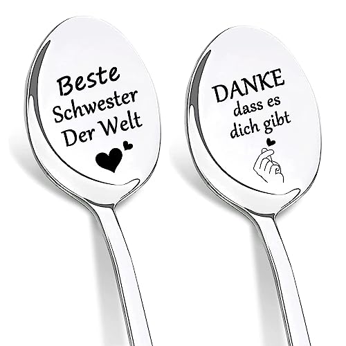 DIKARIYA Kaffeelöffel Geschenk für Schwester, 2 Stücke Kaffeelöffel mit Gravur für Schwester, Guten Morgen! 304 Edelstahl Löffel, Personalisiert Kaffeelöffel, Geburtstags Geschenke idee für Schwester von DIKARIYA