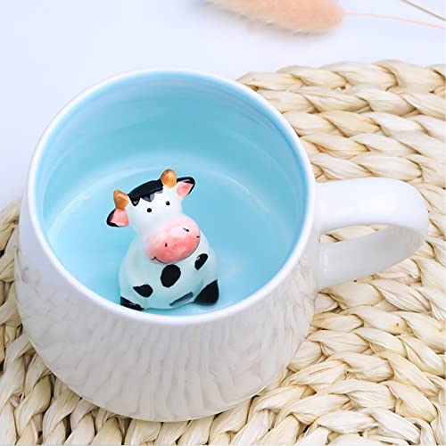 DIKARIYA Kuh Tasse Geschenk 3D Tier Tasse, 350ML Lustige Kaffeetasse Teetasse Cute Kaffee Tee Milch Tasse mit Kuh Innen, Keramik Kaffeebecher Weihnachten Geschenke für Freund Tante Oma Geburtstags von DIKARIYA