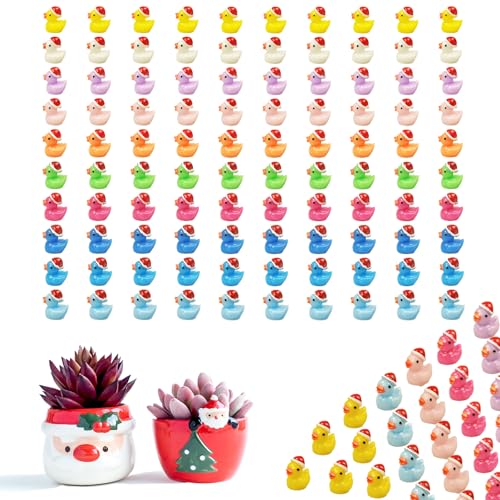 DIKARIYA Mini Weihnachten Enten, 100 Mini Ducks, Kleine Enten Figuren Tierfiguren Klein Harz zum Basteln, Kleine Figuren Deko für DIY Adventskalender Potting Micro Landschaft Aquarium von DIKARIYA