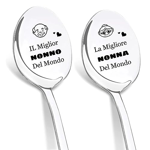 DIKARIYA Regalo per Nonna e Nonno, 2 Pezzi Cucchiaini da Caffè Acciaio Inossidabile con Incisione Miglior Nonna e Nonno nel Mondo, Lunghi Cucchiaini da Caffèin Regalo di Natale Nonna Nonno Compleanno von DIKARIYA