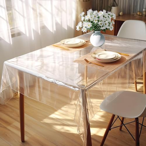 DIKARIYA Tischdecke Transparent Abwaschbar, 100x140cm Tischfolie Durchsichtig PVC Tischdecke Plastiktischdecke Klarsichtfolie Glasklar Folie Wasserdicht Fettdicht Tischschutzfolie Outdoor von DIKARIYA