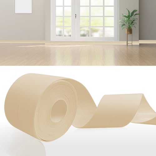 DIKARIYA Weichsockelleiste Selbstklebend Beige, 35x35mm 25 Meter PVC Weichsockelleiste Flexibel Fussleisten Selbstklebend, Flexible Knickleiste für Küche Bad Badezimmer von DIKARIYA