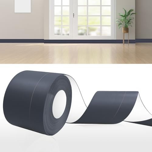 DIKARIYA Weichsockelleiste Selbstklebend Dunkelgrau, 60x20mm 6 Meter PVC Sockelleiste Selbstklebende, Weichsockelleiste Flexibel Fussleisten Selbstklebend, Flexible Knickleiste für Küche Badezimmer von DIKARIYA