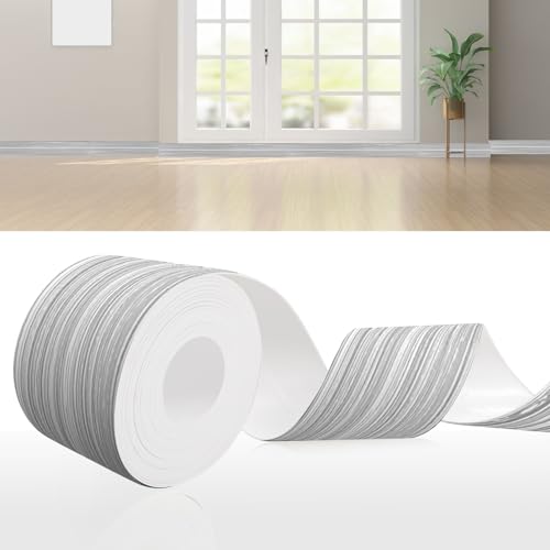 DIKARIYA Weichsockelleiste Selbstklebend Holzoptik Grau, 19x19mm 12 Meter PVC Sockelleiste Selbstklebende, Weichsockelleiste Fussleisten Selbstklebend, Flexible Knickleiste für Küche Bad Badezimmer von DIKARIYA