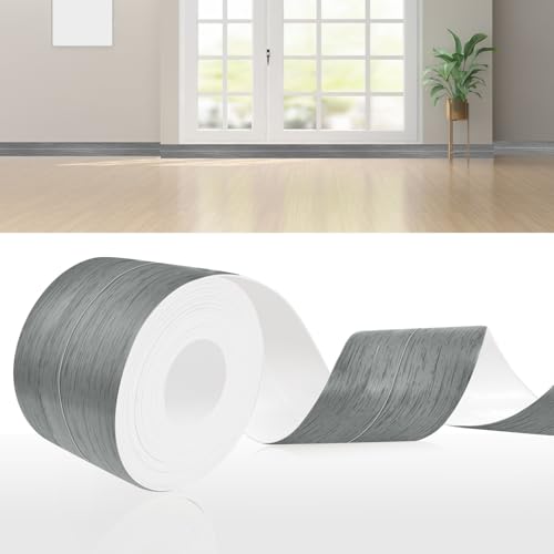 DIKARIYA Weichsockelleiste Selbstklebend Holzoptik Grau, 30x30mm 6 Meter PVC Sockelleiste Selbstklebende, Weichsockelleiste Fussleisten Selbstklebend, Flexible Knickleiste für Küche Bad Badezimmer von DIKARIYA