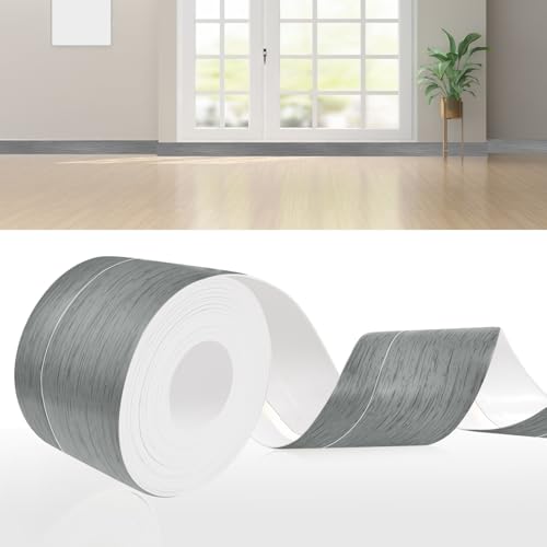DIKARIYA Weichsockelleiste Selbstklebend Holzoptik Grau, 50x20mm 18 Meter Sockelleiste Selbstklebende, PVC Weichsockelleiste Fussleisten Selbstklebend, Flexible Knickleiste für Küche Bad Badezimmer von DIKARIYA