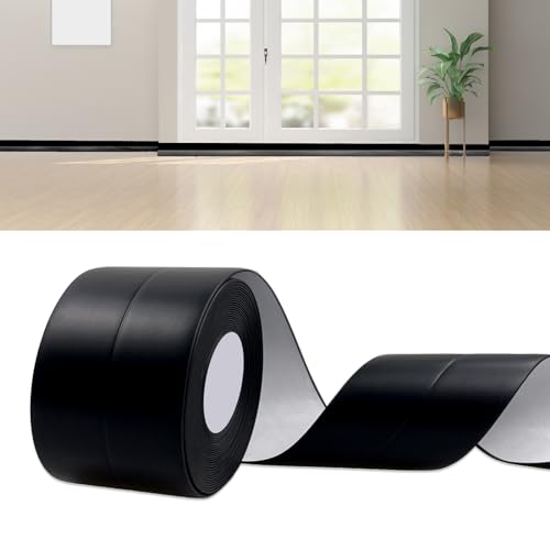 DIKARIYA Weichsockelleiste Selbstklebend Schwarz, 30x30mm 6 Meter Sockelleiste Selbstklebende, PVC Weichsockelleiste Flexibel Fussleisten Selbstklebend, Flexible Knickleiste für Küche Bad Badezimmer von DIKARIYA