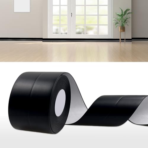 DIKARIYA Weichsockelleiste Selbstklebend Schwarz, 35x35mm 6 Meter Sockelleiste Selbstklebende, PVC Weichsockelleiste Flexibel Fussleisten Selbstklebend, Flexible Knickleiste für Küche Bad Badezimmer von DIKARIYA