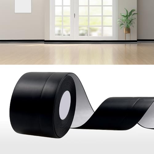 DIKARIYA Weichsockelleiste Selbstklebend Schwarz, 60x20mm 6 Meter PVC Sockelleiste Selbstklebende, Weichsockelleiste Flexibel Fussleisten Selbstklebend, Flexible Knickleiste für Küche Bad Badezimmer von DIKARIYA