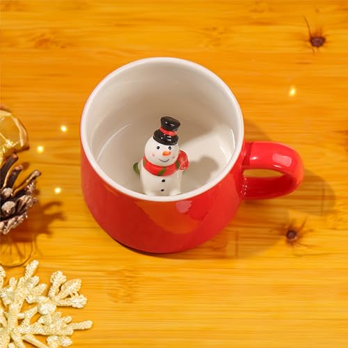 DIKARIYA Weihnachtstasse, 350ML 3D Tasse Weihnachten mit Schneemann Süße Weihnachtsbecher aus Keramik, Lustige Tasse Weihnachtsgeschenke für Frauen Kinder, Neuheit Morgen Cup Tee Milch Becher Teetasse von DIKARIYA