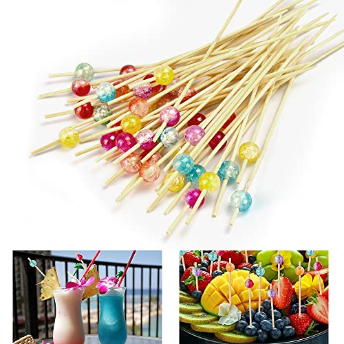 DIKEBAO 100 Stück Fingerfood Spiesse Cocktail Sticks Party Snacks Spieße Bambus Zahnstocher Kalt Partyspieße mit Bunter Acrylperle Wurstspieße 12cm Bambusspieße Häppchen Spieße für Party Bar von DIKEBAO