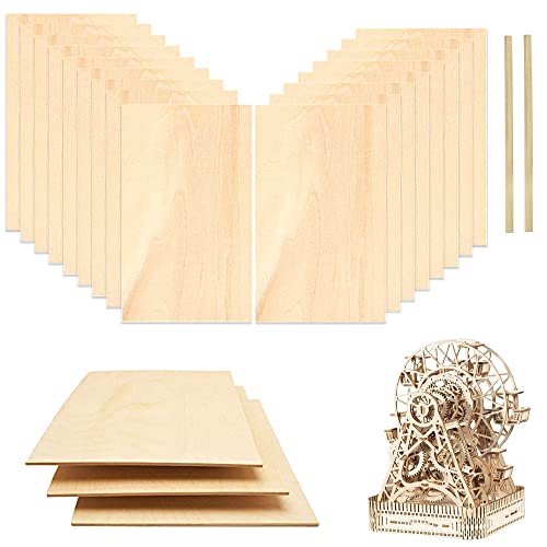 DIKEBAO 20 Stück Bastelholz Platten Lindenholz 3mm Sperrholzplatte Set Pappelsperrholz 20x10 Balsaholz Platten Dünn Holzplatte Basteln Brett Sperrholz+2 Bleistifte für Handwerk Holzgravur DIY Modell von DIKEBAO