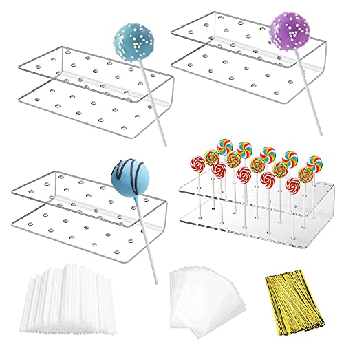 DIKEBAO Lollipop Ständer Cake Pop Ständer Klar Lutscher Halter Acryl Popcake Halterung Pop Cake Ständer für Süßigkeiten Dekoration Geburtstag (4 Stück 15 Löcher) von DIKEBAO