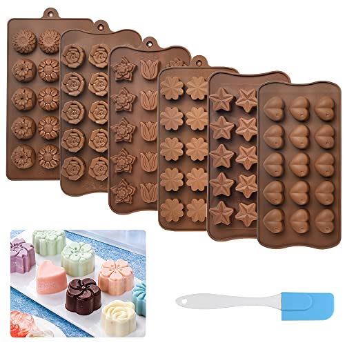 DIKEBAO 6 Stück Schokoladenform Silikon Pralinenform Set 3D Süßigkeiten Formen Verschiedene Formen Schokoladen Silikonform Antihaft Blumenform Backform für Backen Schokolade Süßigkeiten Eiswürfel von DIKEBAO