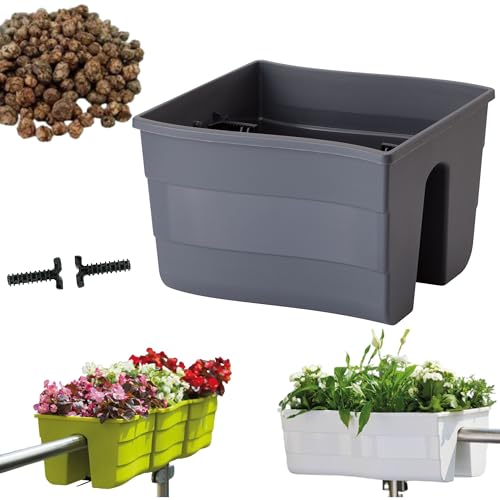 DIKEL Geländerkasten 29x29x20 cm | Balkonkasten für Balkongeländer mit Blähton für Drainage und Luftzirkulation | Pflanzkasten fördert gesundes Pflanzenwachstum und verhindert Wurzelfäule | Anthrazit von DIKEL