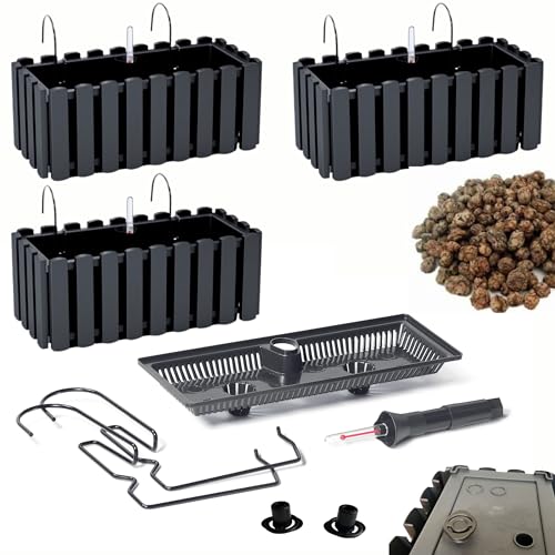 DIKEL 3X Geländerkasten| Balkonkasten mit Bewässerungssystem und Gummikappen für Wasserablauf | Übertopf für Balkon oder Garten| Pflanzentopf schützt Wurzeln und verhindert Staunässe |Anthrazit von DIKEL
