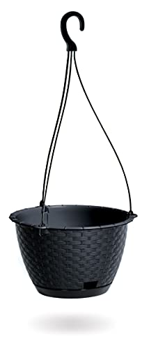 DIKEL Blumenampel hängend innen und außerhalb ⌀22 cm | Hängepflanze aus Kunststoff in Rattan-Optik | Blumentopf mit Hängeampel | Hängeblumentöpfe witterungsbeständig | Anthrazit von DIKEL