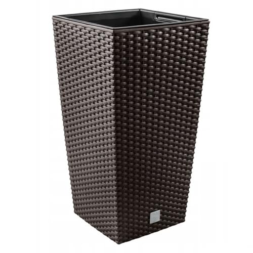 DIKEL Blumentopf 17x17x32 cm | Übertöpfe mit Rattanoptik und wetterfestem Einsatz | Pflanzentöpfe für stilvolle Innen- und Außengestaltung | Blumentöpfe für weniger Erde und einfache Pflege | Braun von DIKEL