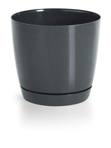 DIKEL Blumentopf ⌀ 18 cm, Höhe 17 cm | Übertopf aus Kunststoff mit glänzender Oberfläche | Blumentöpfe im modernen minimalistischen Stil für eine stilvolle Einrichtung | Anthrazit von DIKEL
