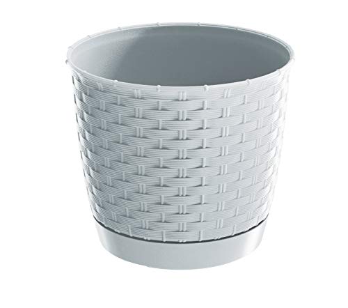DIKEL Blumentopf ⌀19 cm | Übertopf aus Kunststoff in Rattan-Optik | Blumentöpfe mit Untertasse | Pflanzentopf für den Innen- und Außenbereich | Blumentopf witterungsbeständig | Weiß von DIKEL