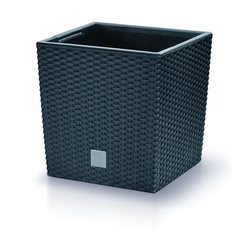 DIKEL Blumentopf 20x20x20 cm | Übertöpfe mit Rattanoptik und wetterfestem Einsatz | Pflanzentöpfe für stilvolle Innen- und Außengestaltung| Blumentöpfe für weniger Erde und einfache Pflege |Anthrazit von DIKEL