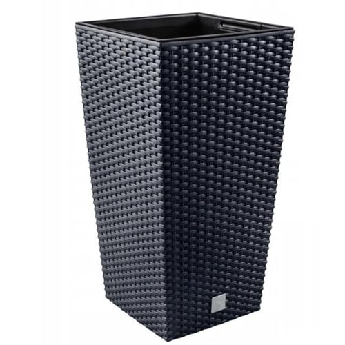 DIKEL Blumentopf 20x20x37 cm | Übertöpfe mit Rattanoptik und wetterfestem Einsatz | Pflanzentöpfe für stilvolle Innen- und Außengestaltung| Blumentöpfe für weniger Erde und einfache Pflege |Anthrazit von DIKEL