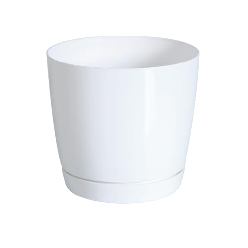 DIKEL Blumentopf ⌀ 28 cm, Höhe 26 cm | Blumenkübel aus Kunststoff mit glänzender Oberfläche | Übertopf im modernen minimalistischen Stil für eine stilvolle Einrichtung | Weiß von DIKEL