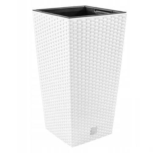 DIKEL Blumentopf 32x32x61 cm | Übertöpfe mit Rattanoptik und wetterfestem Einsatz | Pflanzentöpfe für stilvolle Innen- und Außengestaltung | Blumentöpfe für weniger Erde und einfache Pflege | Weiß von DIKEL