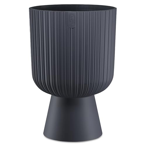 DIKEL Blumentopf Ø 18 cm 26 cm Höhe | Blumentöpfe mit geriffelter Struktur und stabilem Standfuß | Übertopf in moderner Optik | Blumentöpfe ideal für Innendekoration | Anthrazit von DIKEL