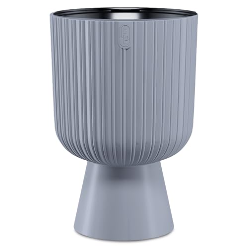 DIKEL Blumentopf groß Ø 39 cm 58 cm Höhe | Blumenkübel mit geriffelter Struktur und stabilem Standfuß | Übertopf in moderner Optik | Blumenkübel ideal für Innen und Außendekoration | Platin von DIKEL