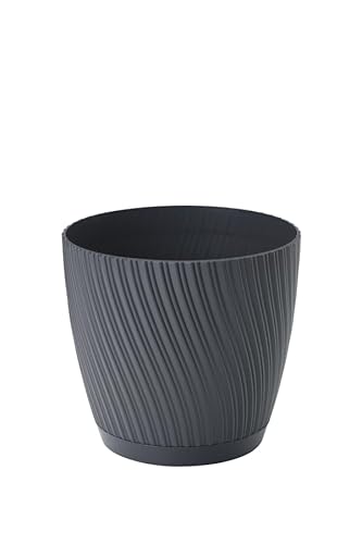 DIKEL Blumentopf rund Ø 17 cm Höhe 15 cm | Übertopf aus hochwertigem Kunststoff mit integrierter Untersetzer | Blumentöpfe im modernen minimalistischen Stil für eine stilvolle Einrichtung | Anthrazit von DIKEL