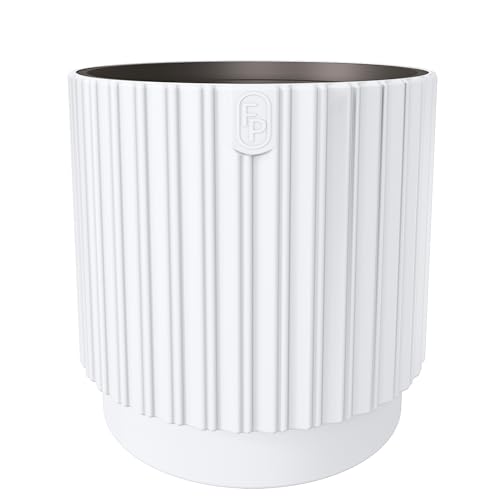DIKEL Blumentopf rund Ø 30 cm Höhe 30 cm | Übertopf aus hochwertigem Kunststoff | Pflanztopf für Innen und draußen | Blumentöpfe mit Einsatz im modernen minimalistischen Stil | Weiß von DIKEL