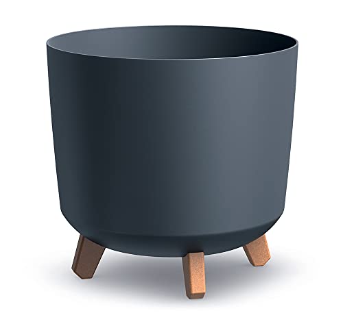 DIKEL Gracia Runder Blumentopf ⌀ 30 cm x 28,5 cm | Pflanzkübel mit 4 Steckfüßen in Holzoptik | Übertöpfe für drinnen und draußen | Pflanzentopf stilvolle Dekoration für Haus und Garten | Anthrazit von DIKEL